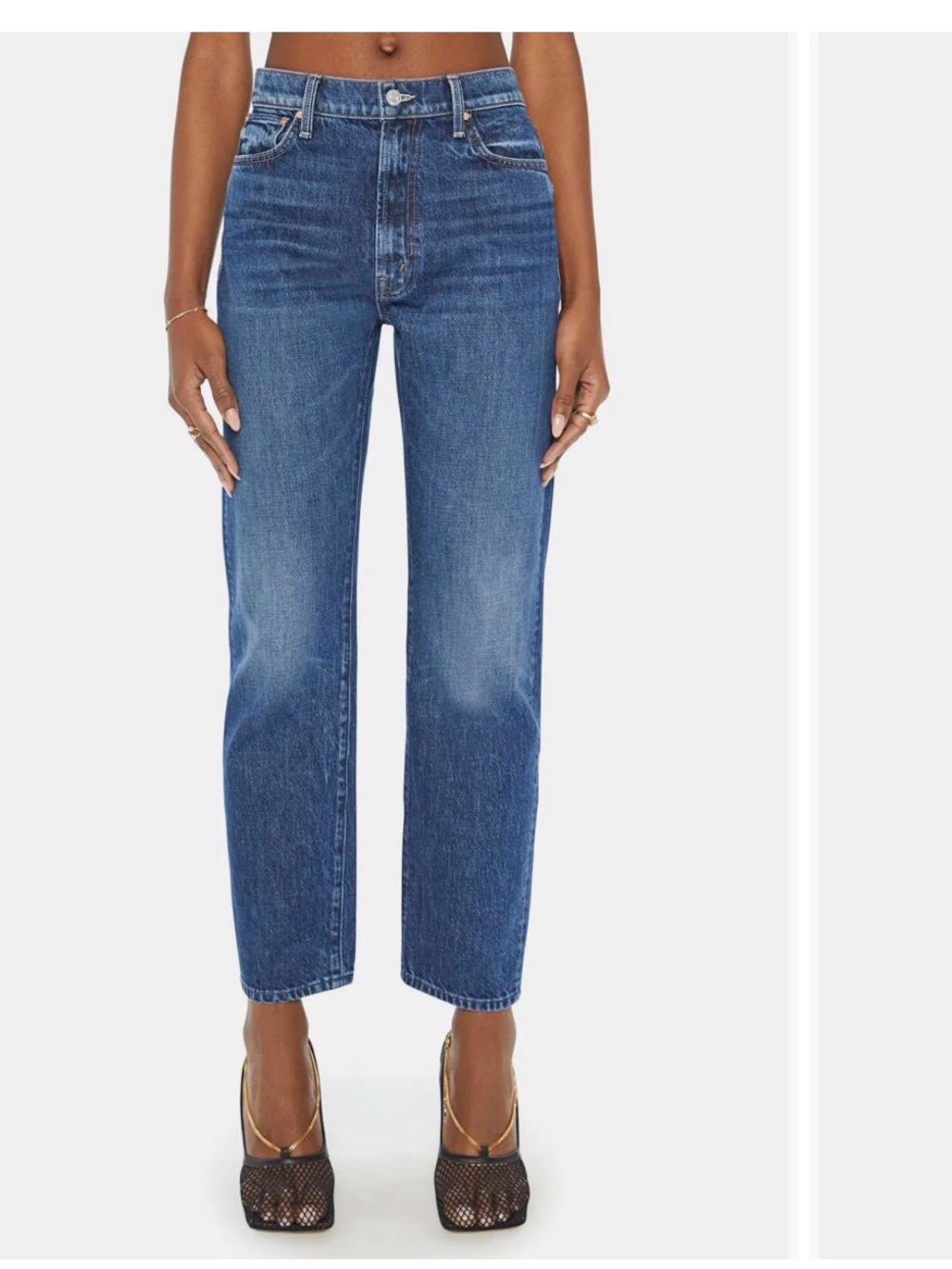 MOTHER The Ditcher Zip Flood Classic High-Rise Straight Leg Jeans - Blue